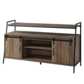 60" Rashawn TV Stand for TVs up to 58" Rustic Oak/Black Finish - Acme Furniture: Industrial Style with Sliding Barn Doors & Open Shelf