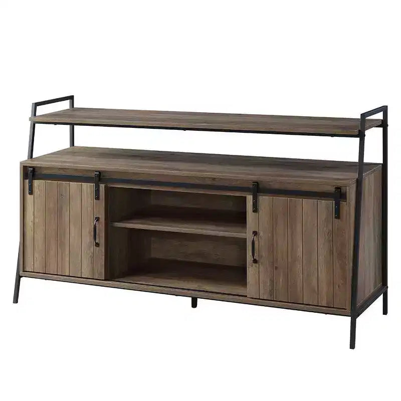60" Rashawn TV Stand for TVs up to 58" Rustic Oak/Black Finish - Acme Furniture: Industrial Style with Sliding Barn Doors & Open Shelf