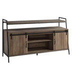 Meuble TV 60" Rashawn pour téléviseurs jusqu'à 58" en chêne rustique/finition noire - Acme Furniture : Style industriel avec portes coulissantes de grange et étagère ouverte
