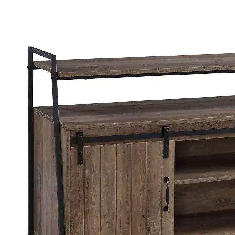Meuble TV 60" Rashawn pour téléviseurs jusqu'à 58" en chêne rustique/finition noire - Acme Furniture : Style industriel avec portes coulissantes de grange et étagère ouverte