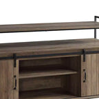 Meuble TV 60" Rashawn pour téléviseurs jusqu'à 58" en chêne rustique/finition noire - Acme Furniture : Style industriel avec portes coulissantes de grange et étagère ouverte