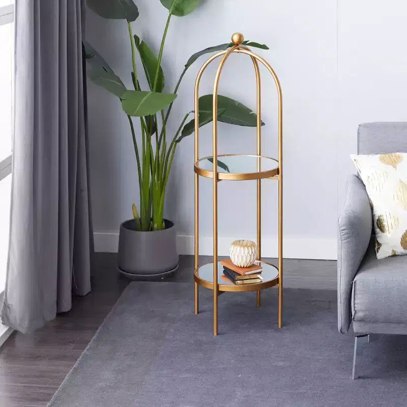 Olivia & May Étagère en métal doré Glam : Rangement de luxe, Aucun assemblage requis, Bibliothèque à 2 niveaux