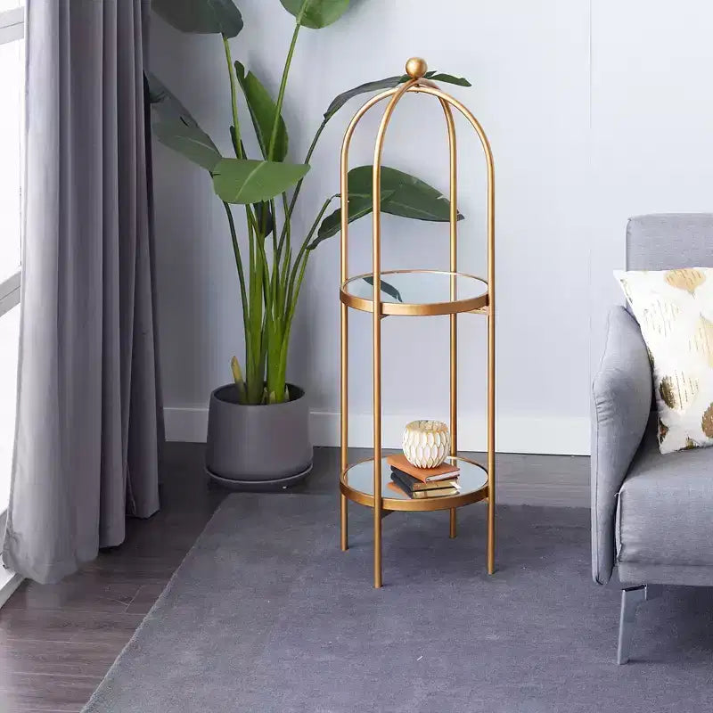 Olivia & May Étagère en métal doré Glam : Rangement de luxe, Aucun assemblage requis, Bibliothèque à 2 niveaux