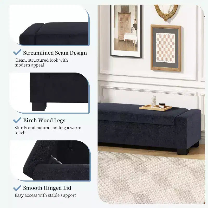 Christopher Knight Home Olivia Pouf de rangement moderne rembourré d'intérieur Bleu nuit