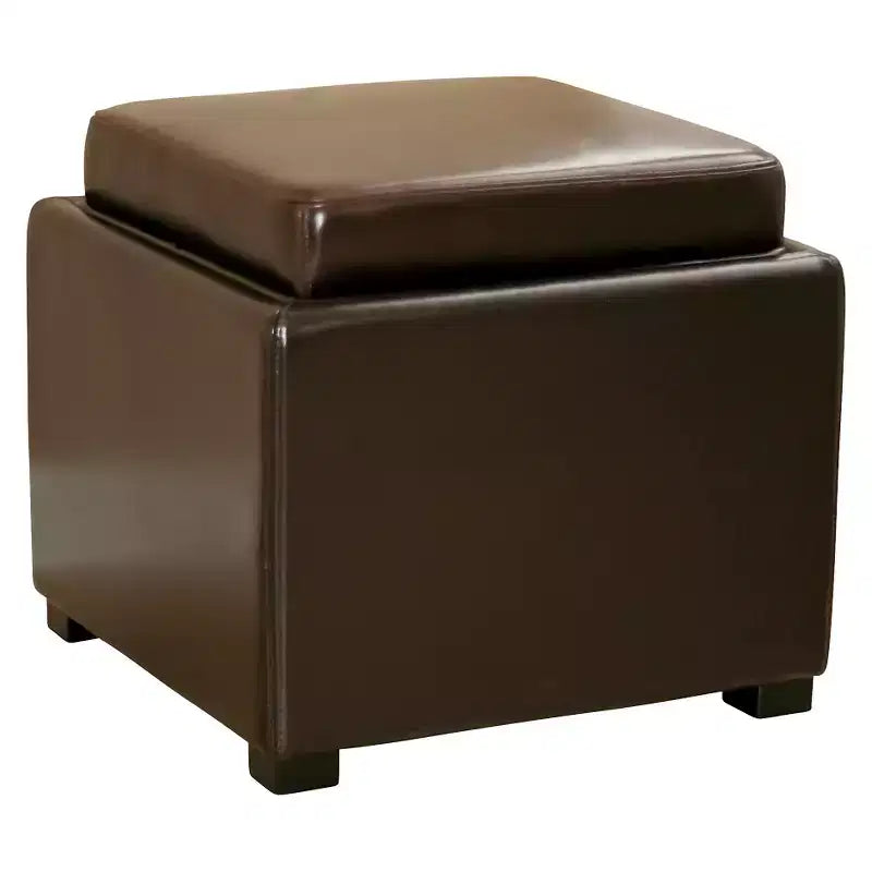 Tate Pouf de Rangement Marron Foncé - Baxton Studio : Siège Compact, Table d'Appoint, Pieds Anti-Rayures