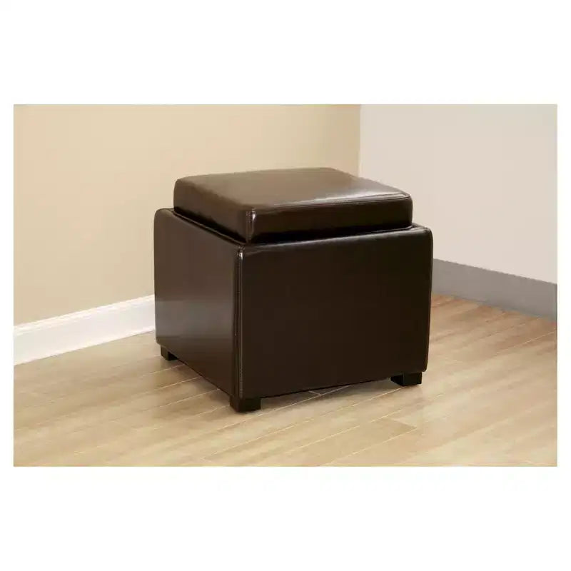 Tate Pouf de Rangement Marron Foncé - Baxton Studio : Siège Compact, Table d'Appoint, Pieds Anti-Rayures