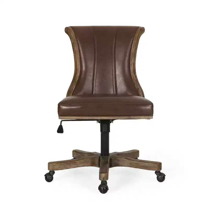 Coulee Contemporary Upholstered Roll Back Swivel Office Chair Dark Brown/Natural - Christopher Knight Home: Ergonomic, Adjustable Height