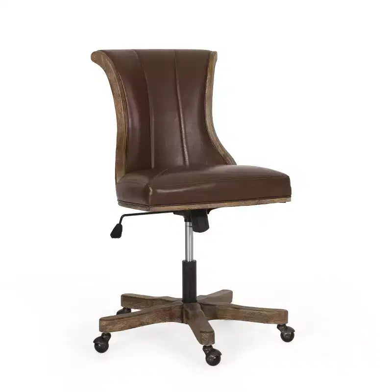 Chaise de bureau pivotante Coulee contemporaine en tissu à dossier roulé, brun foncé/naturel – Christopher Knight Home : Ergonomique, hauteur réglable