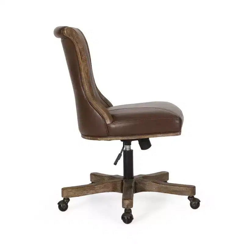 Chaise de bureau pivotante Coulee contemporaine en tissu à dossier roulé, brun foncé/naturel – Christopher Knight Home : Ergonomique, hauteur réglable