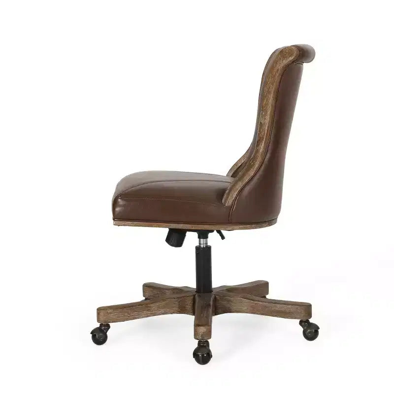 Chaise de bureau pivotante Coulee contemporaine en tissu à dossier roulé, brun foncé/naturel – Christopher Knight Home : Ergonomique, hauteur réglable