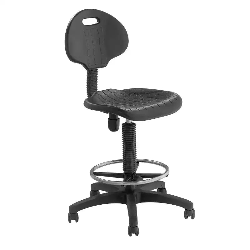 Chaise de travail en polyuréthane réglable en hauteur (22"-32") : pivotante, soutien lombaire, roulettes - Hampden Furnishings