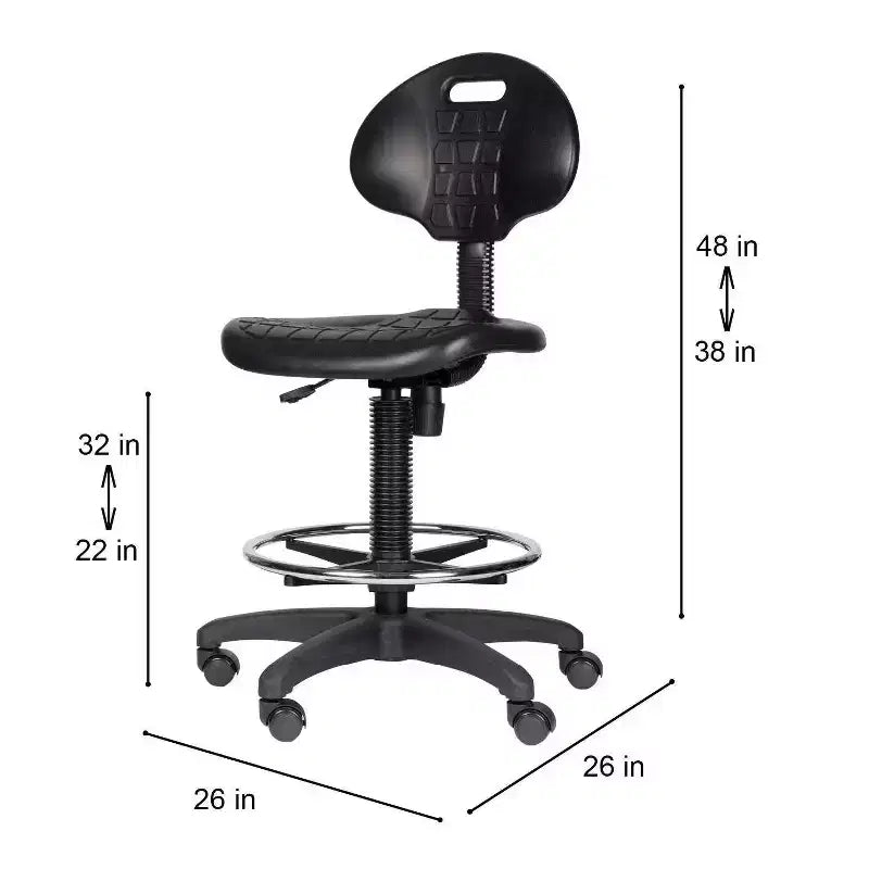 Chaise de travail en polyuréthane réglable en hauteur (22"-32") : pivotante, soutien lombaire, roulettes - Hampden Furnishings