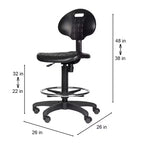 Chaise de travail en polyuréthane réglable en hauteur (22"-32") : pivotante, soutien lombaire, roulettes - Hampden Furnishings