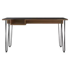 Manila Computer Desk Brown - Boahaus: Ergonomic 55" Wide, Glass Top, Metal Legs, Shelf