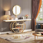 LITTLE TREE Table console d'entrée 4 niveaux de 180 cm de long avec étagère de rangement Blanc/Doré