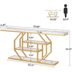 LITTLE TREE Table console d'entrée 4 niveaux de 180 cm de long avec étagère de rangement Blanc/Doré