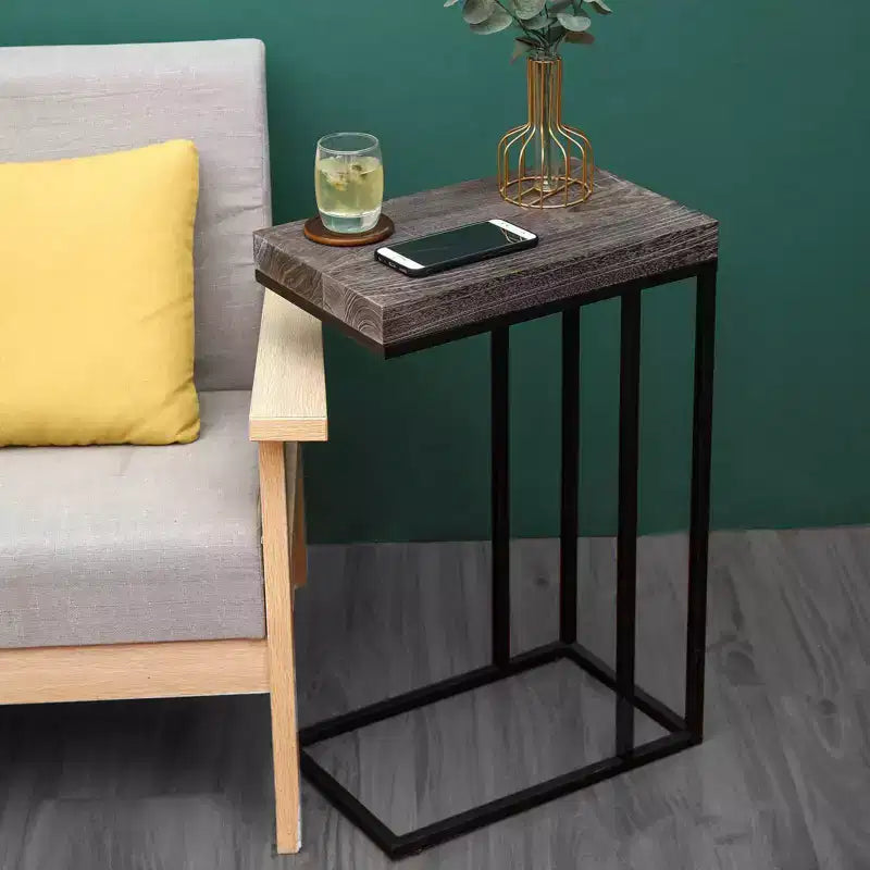 Breeze Casual Table d'appoint en C avec cadre en métal marron rustique - Proman Products : se glisse sous le canapé, support pour collation et lampe