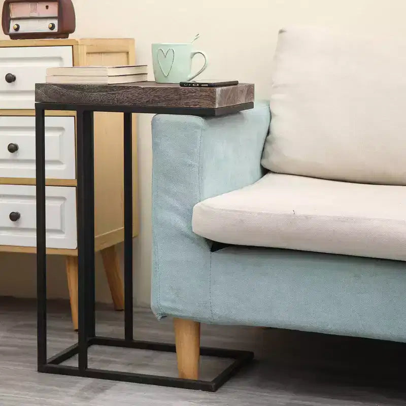 Breeze Casual Table d'appoint en C avec cadre en métal marron rustique - Proman Products : se glisse sous le canapé, support pour collation et lampe