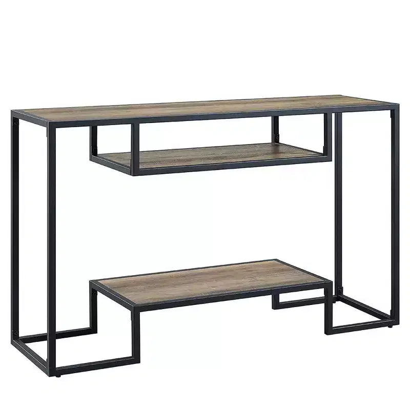 Idella 48" Console Tables Rustic Oak and Black - Acme Furniture: Fixed Shelf, Metal Frame, No Assembly Required