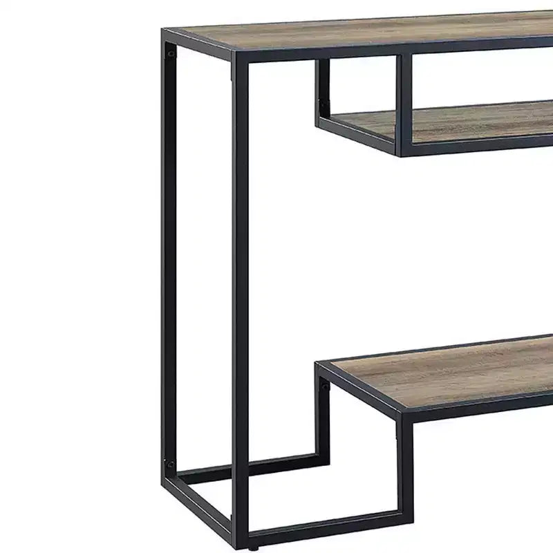 Idella 48" Tables console Chêne rustique et noir - Acme Furniture : Étagère fixe, Structure métallique, Aucun assemblage requis
