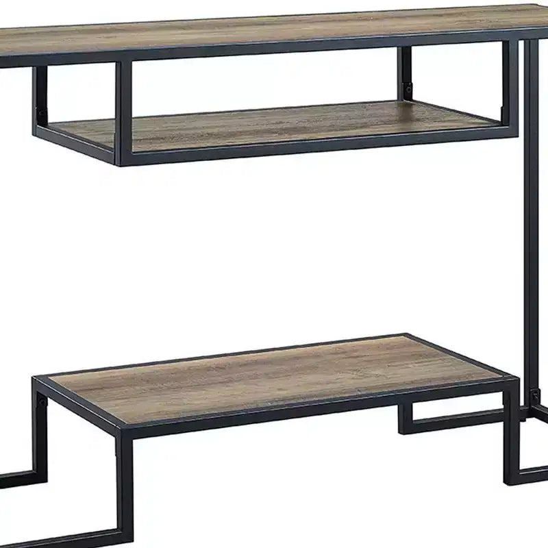 Idella 48" Tables console Chêne rustique et noir - Acme Furniture : Étagère fixe, Structure métallique, Aucun assemblage requis
