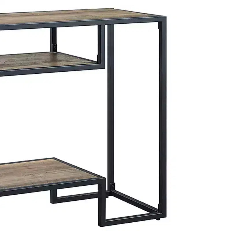 Idella 48" Tables console Chêne rustique et noir - Acme Furniture : Étagère fixe, Structure métallique, Aucun assemblage requis