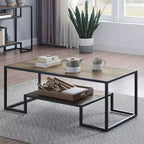 Idella 48" Tables console Chêne rustique et noir - Acme Furniture : Étagère fixe, Structure métallique, Aucun assemblage requis