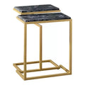 24/7 Shop At Home Kircubbin Nesting Table with Faux Marble Top Gold/Black: Rectangle, Glossy Finish, Metal Frame