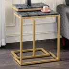 24/7 Shop At Home Kircubbin Table gigogne avec plateau en faux marbre Or/Noir : Rectangle, fini lustré, cadre en métal