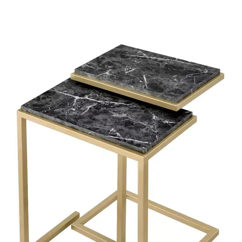 24/7 Shop At Home Kircubbin Table gigogne avec plateau en faux marbre Or/Noir : Rectangle, fini lustré, cadre en métal