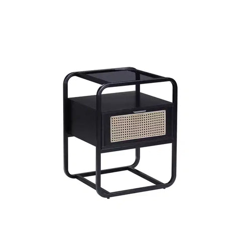 19" Colson Accent Table Black Finish - Acme Furniture: 24" High, Glass Top, Metal Frame, Storage Drawer