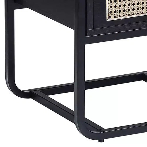 Table d'appoint Colson 19" finition noire - Meubles Acme : 24" de haut, plateau en verre, cadre en métal, tiroir de rangement
