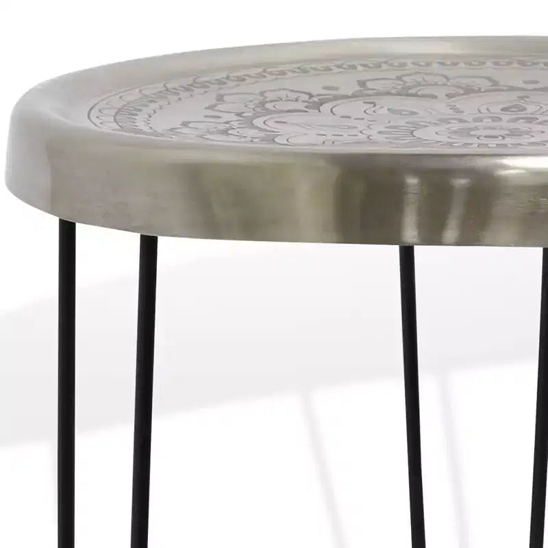 Table d'appoint ronde avec pieds trombones en métal argenté/noir - StyleCraft