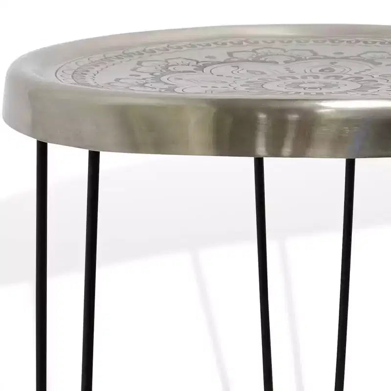 Table d'appoint ronde avec pieds trombones en métal argenté/noir - StyleCraft