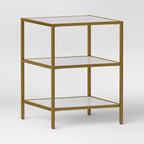 Faux Marble and Metal Side Table Gold - Threshold™: Brushed Gold Frame, 3-Tier Square Display