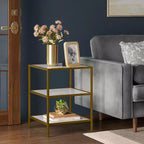 Table d'appoint en faux marbre et métal doré - Threshold™ : Cadre en laiton brossé, Présentoir carré à 3 niveaux
