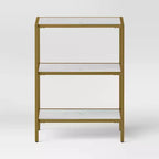 Table d'appoint en faux marbre et métal doré - Threshold™ : Cadre en laiton brossé, Présentoir carré à 3 niveaux