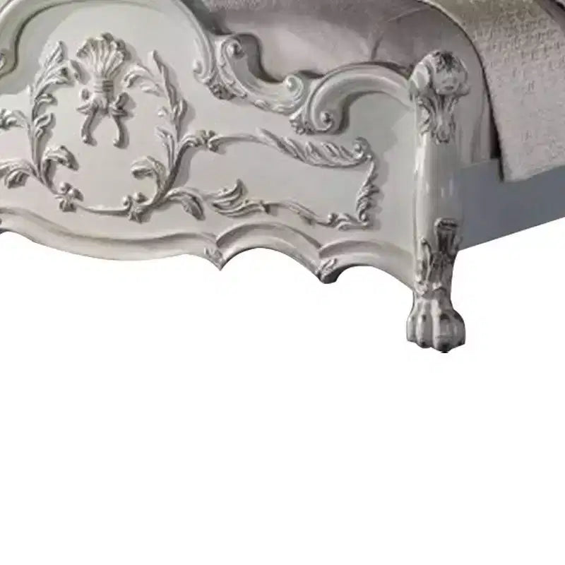 Lit king-size Californie Acme Furniture 97" cuir synthétique et finition blanc cassé : style rococo, taille généreuse, design à dossier en forme de dromadaire