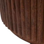 Decorative Ribbed Wooden Side Table with Marble Top and Storage - Small Home Decor Table Stand for Bedroom or Living Room Decor