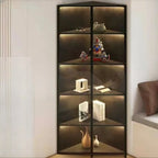 Modern Grey Metal Wood Corner Display Cabinet with Glass Door
