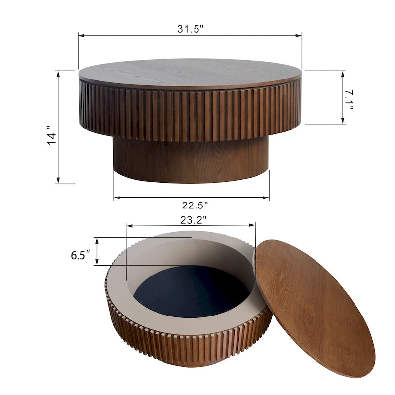 Modern Solid Wood Veneered Round Coffee Tea Table with Storage