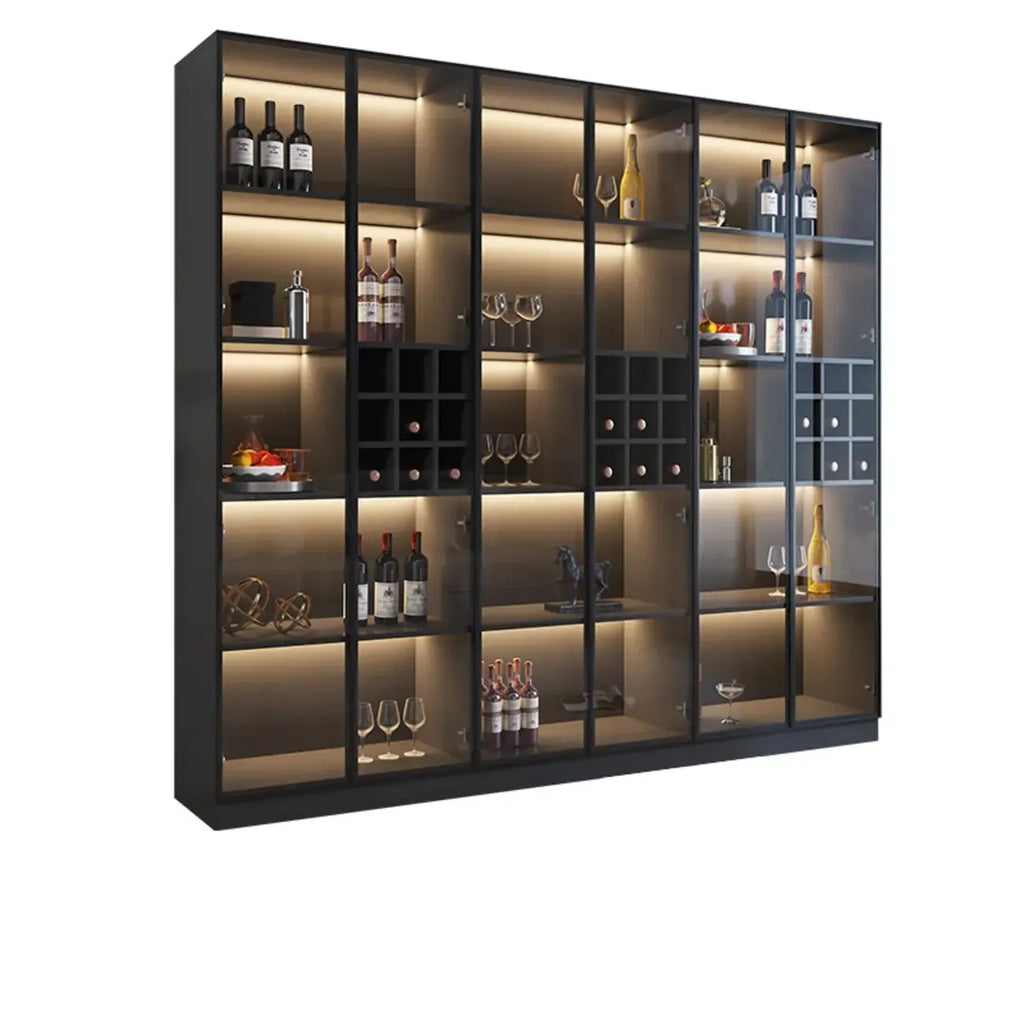 Minimalist Black Wooden Wine Rack Cabinet with Glass Door
