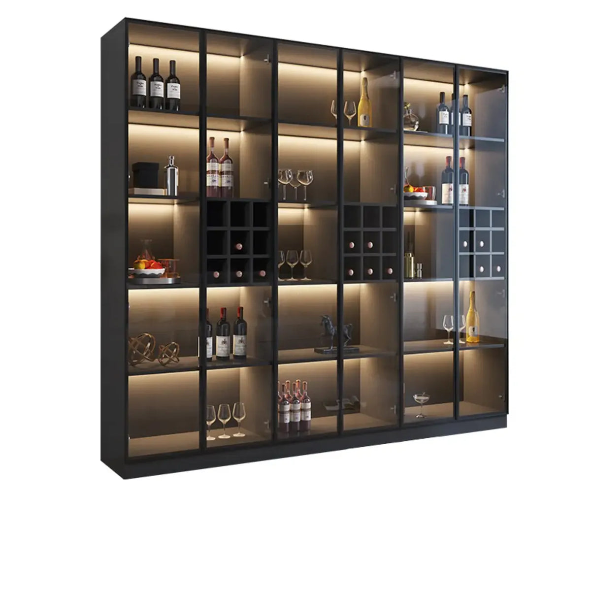 Minimalist Black Wooden Wine Rack Cabinet with Glass Door