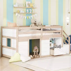 Okak Solid Wood Twin Loft Bed with Stairs & Storage,Low Profile Bunk Beds Twin with Drawers & Shelves,Multi-Functional Loft Beds for Kids,Teens