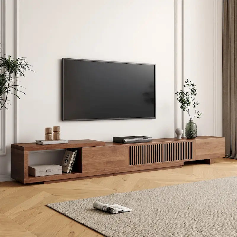Modern Retractable & Extendable TV Stand with 4 Drawers, Up to 103 Inches - 78.54D x 15.74W x 13.78H