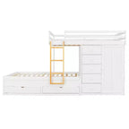 Full Over Full Modern Bunk Bed With Built In Closet And 7 Storage Drawers
