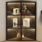 Modern Grey Metal Wood Corner Display Cabinet with Glass Door
