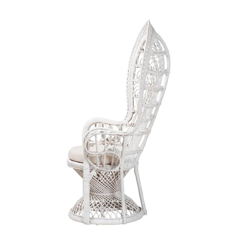 Kallima Modern Bohemian White Natural Rattan Peacock Chair