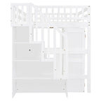 Full Size Loft Bed with Stairs, Bookshelf, Desk & Wardrobe - Space-Saving Multifunctional Furniture for Kids & Teens-White
