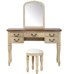 Vintage Vanity Set, Vintage Makeup Vanity Desk, 46 Inch Dressing Table with Curved Flower Mirror, 5 Drawers Storage
